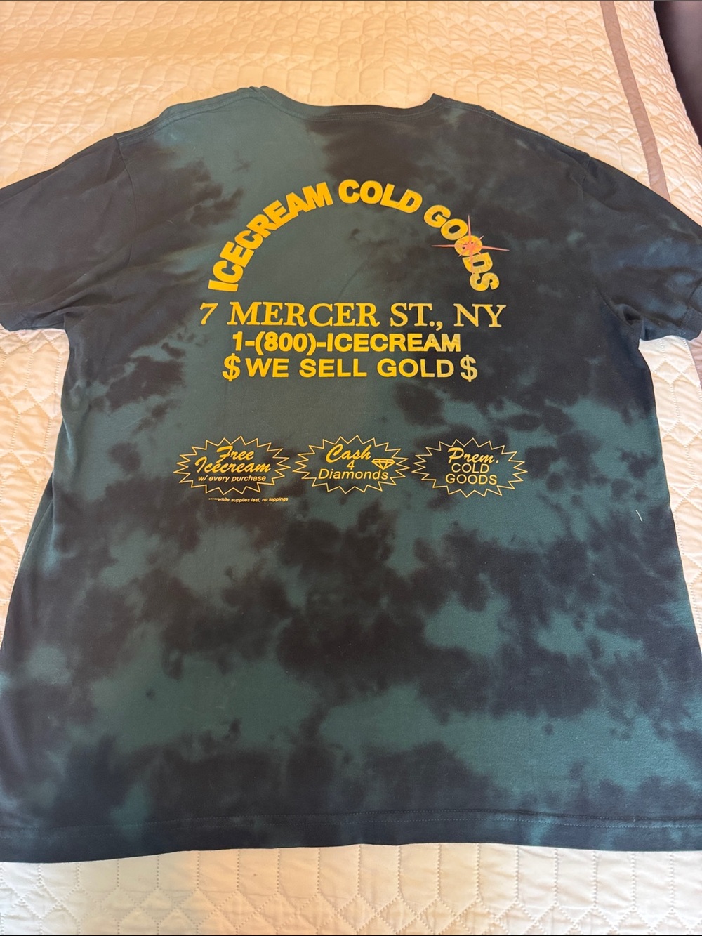 Icecream Black and Teal Tie-Dye Tee with Yellow Back Print